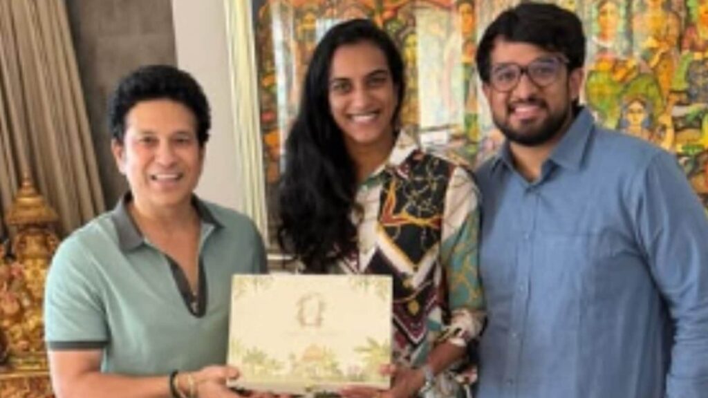 First glimpse of PV Sindhu, Venkata Datta Sai’s wedding card as they make special appearance in Sachin Tendulkar’s house