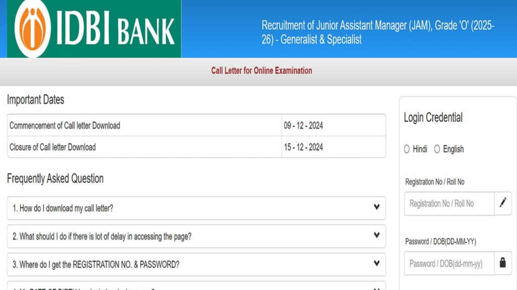 IDBI JAM, Grade O Admit Card 2025 out at idbibank.in, download link here | Competitive Exams