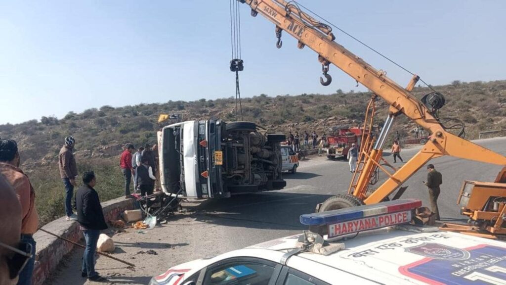 Biker crushed to death as truck topples over on Gurugram road