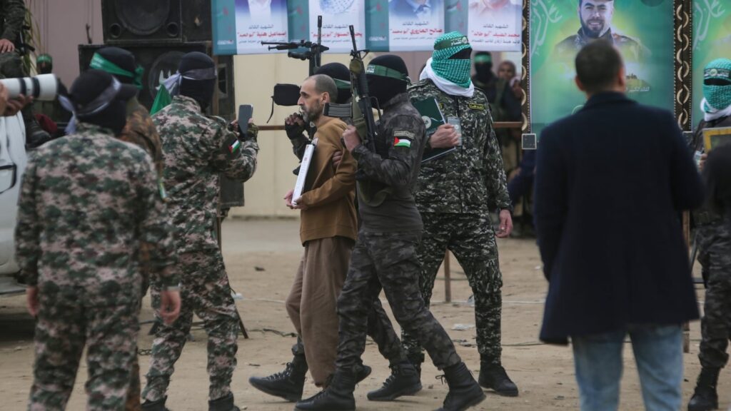 Emotional scenes as 3 Israeli hostages freed by Hamas | In Pics