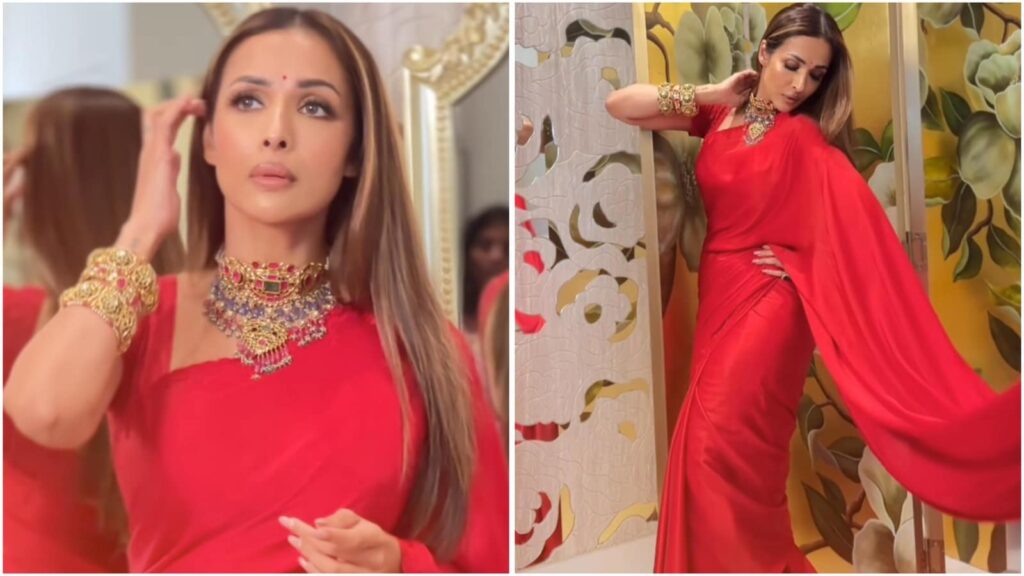 Malaika Arora elevates her simple six yards look with stunning jewels; reveals her love for classic red saree. Watch | Fashion Trends