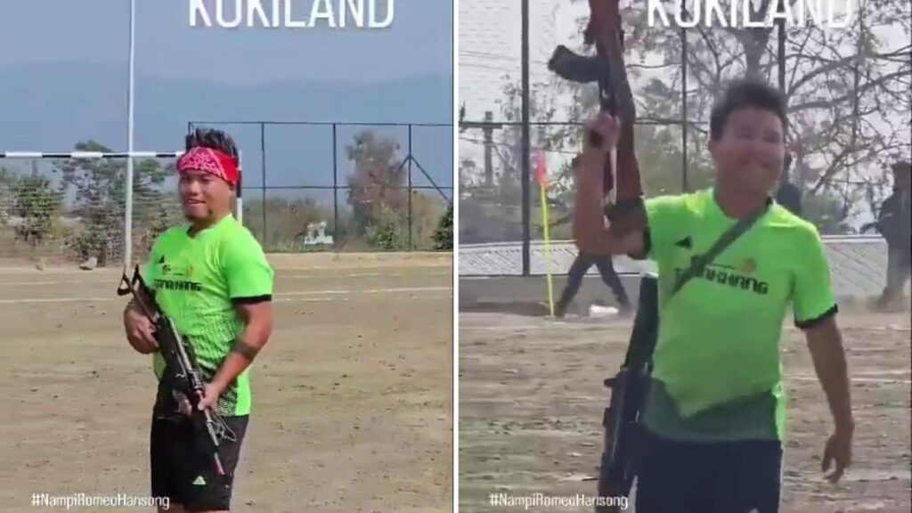 Manipur men brandish assault rifles while playing football. Video is viral | Trending