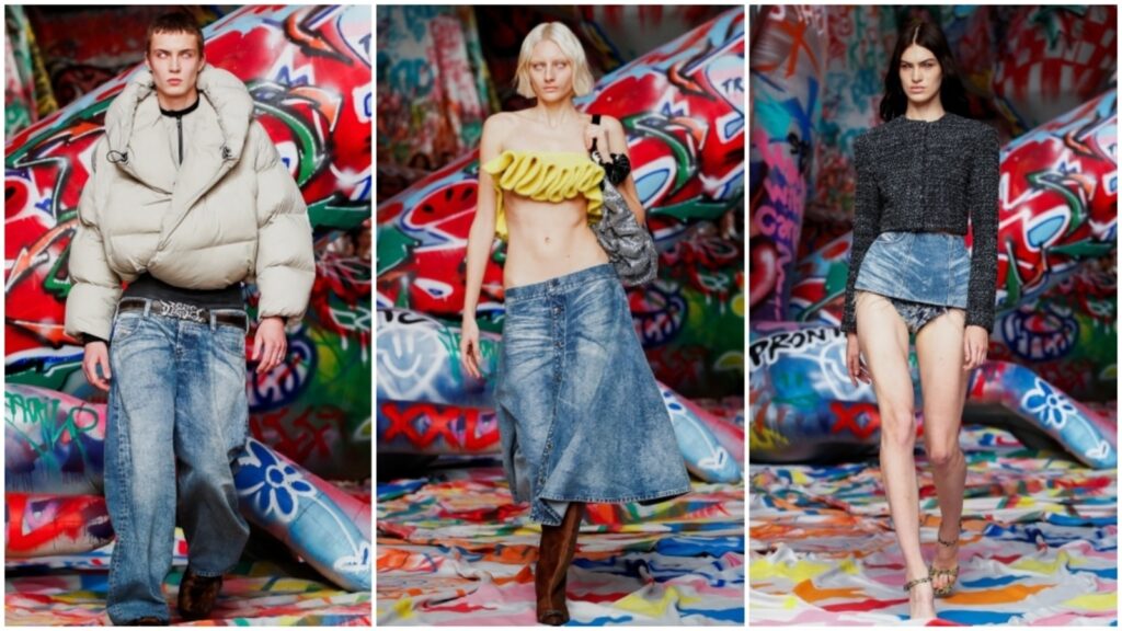 Milan Fashion Week: Diesel showcases ultra-low-waist jeans, skirts against a vivid giant graffiti | Fashion Trends
