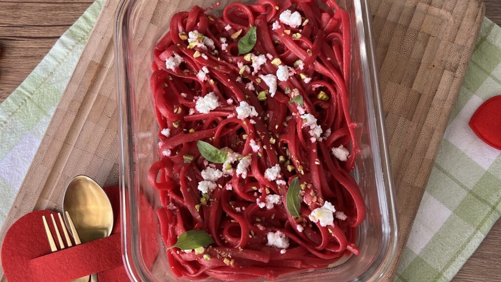 One pasta bite and you will be hooked: This pretty pink Beetroot Walnut Spaghetti is almost too beautiful to eat
