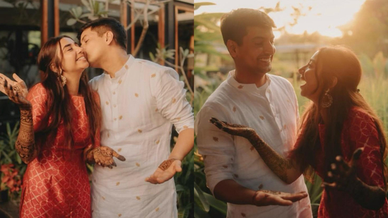 Prajakta Koli gets a loving kiss from Vrishank Khanal in dreamy pics from their mehendi ceremony | Bollywood