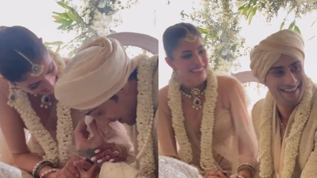 Priya Banerjee consoles Prateik Babbar as he fights back tears during pheras in unseen wedding video. Watch | Bollywood