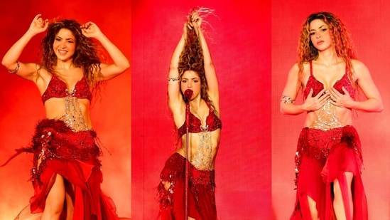 Shakira’s latest fiery red custom Anamika Khanna look is giving ‘Hips Don’t Lie’ energy