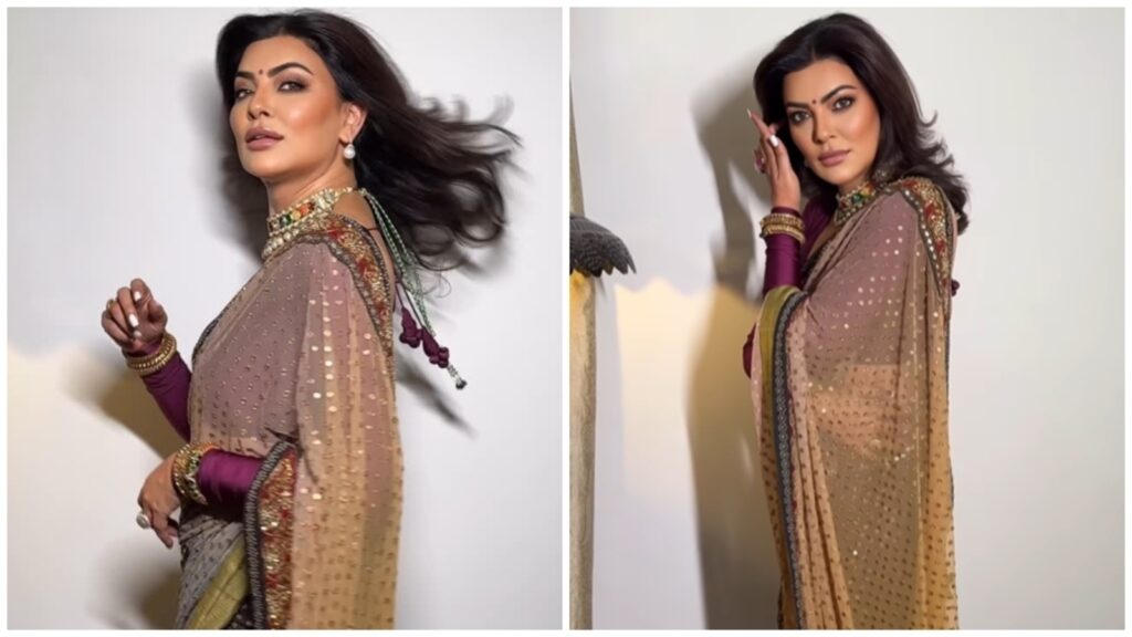 Sushmita Sen dazzles with her evergreen elegance in sequin saree for attending a family wedding. Watch | Fashion Trends