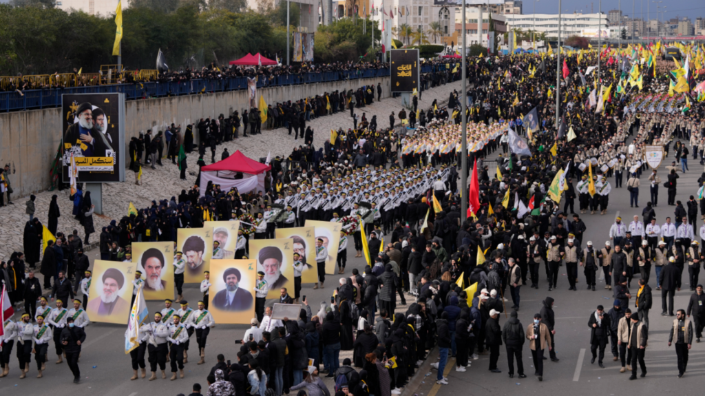 Thousands mourn Hezbollah leaders in funeral; Israeli jet flies over sky | Photos