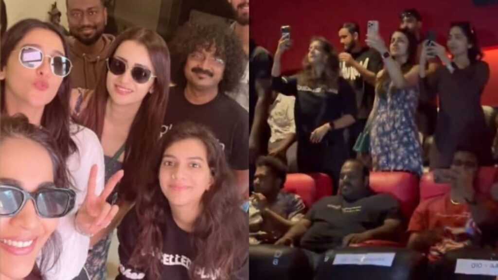 Trisha Krishnan, Regena Cassandrra watch Vidaamuyarchi’s first-day first-show in theatre with fans. Watch