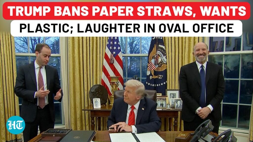 Trump Bans Paper Straws, Wants Plastic Back; Laughter In Oval Office Amid Signing Of Order| USA
