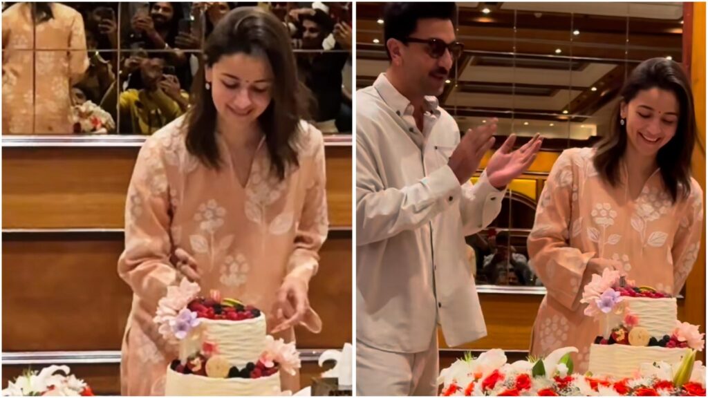 Alia Bhatt in simple 22K Chanderi suit cuts pre-birthday cake with Ranbir Kapoor and paparazzi. Watch | Fashion Trends