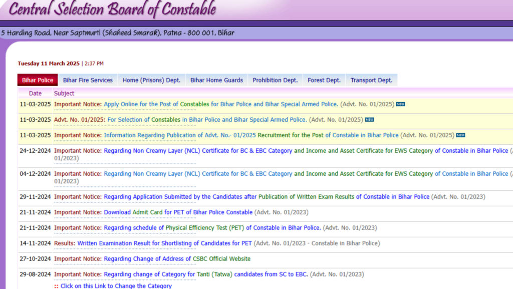 CSBC Bihar Police Constable recruitment 2025 notification for 19,838 posts out, registration begins on March 18