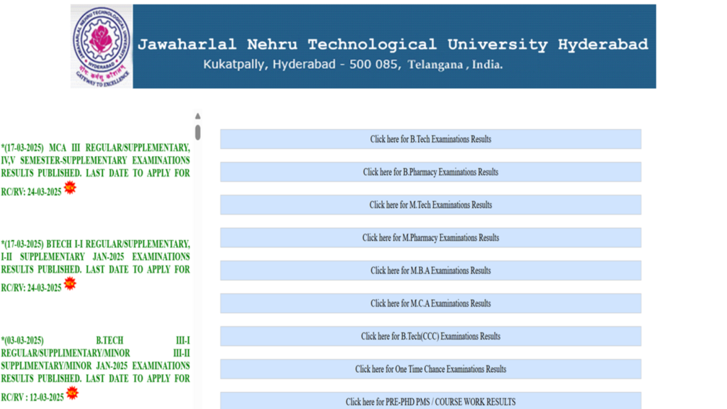 JNTUH Supply Results 2025 out for MCA, B.tech courses at results.jntuh.ac.in, check results here