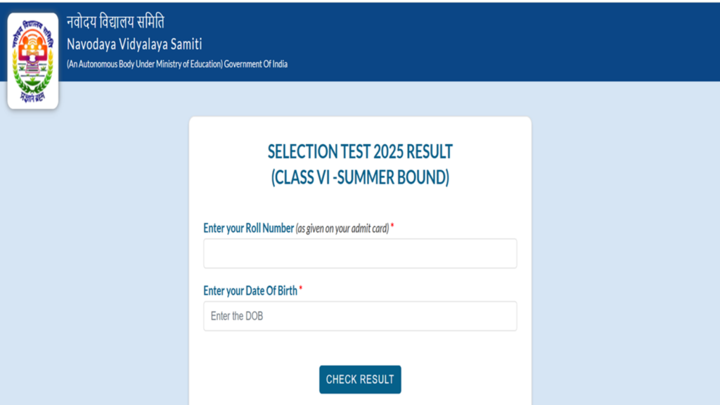 JNVST Result 2025 for Class 6, 9 out at navodaya.gov.in, direct link to check here