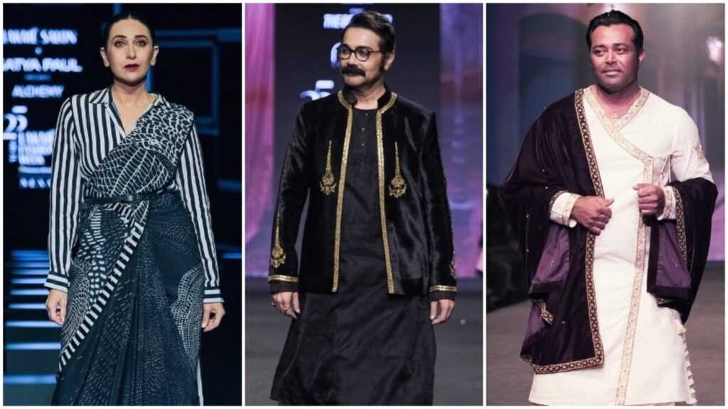 Karisma Kapoor brings fierce feminine energy to Lakme Fashion Week 2025; Prosenjit and Leander Paes turn showstopper | Fashion Trends