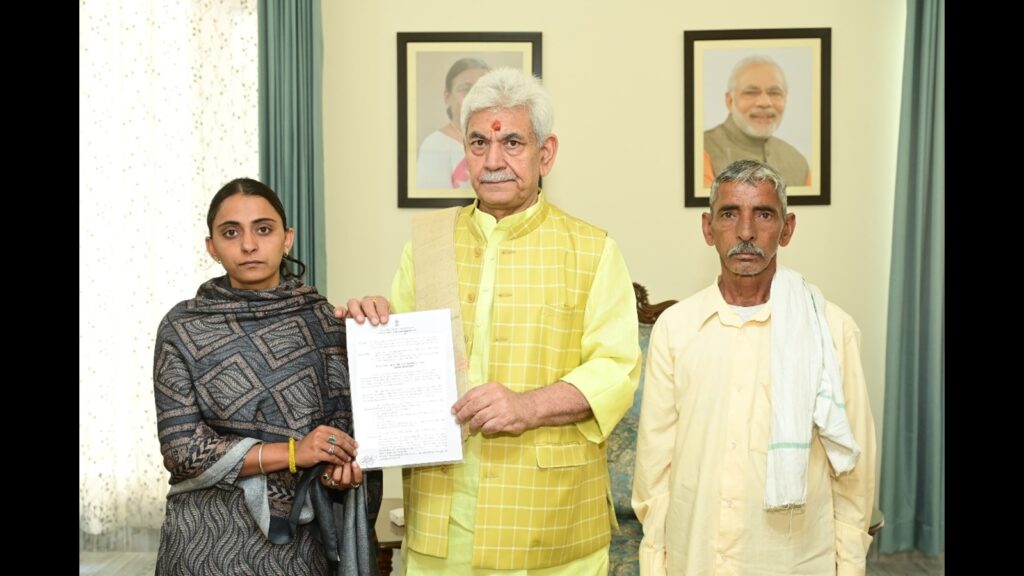 LG hands over appointment letter to sister of bus conductor killed in Reasi attack