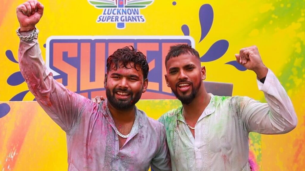 Lucknow Super Giants captain Rishabh Pant with Ravi Bishnoi and coach Justin Langer steal the show at Holi celebrations