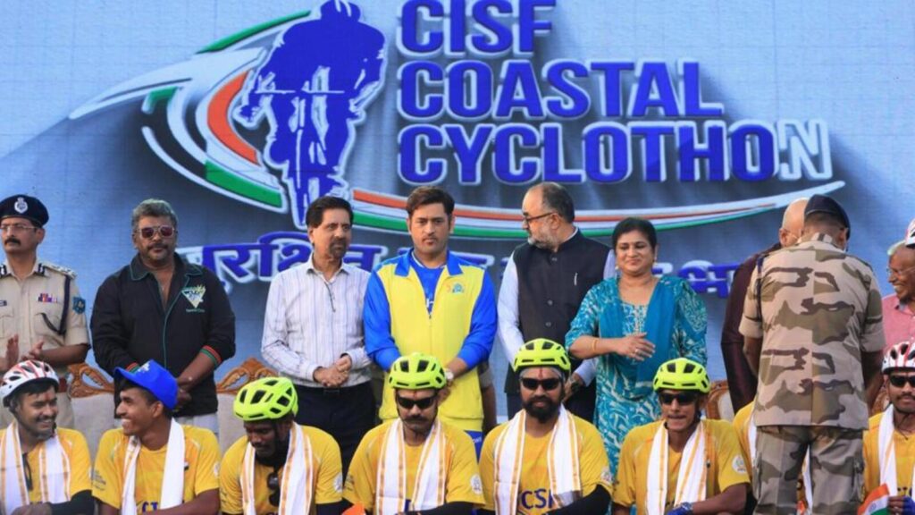 MS Dhoni attends CISF mega cyclothon, says everyone can contribute to security | Latest News India