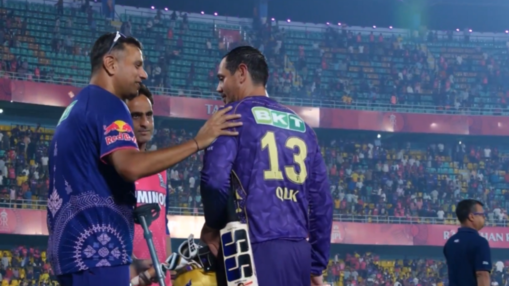 Rahul Dravid enters field, stops Quinton de Kock in golden gesture after KKR batter finishes match with a six against RR