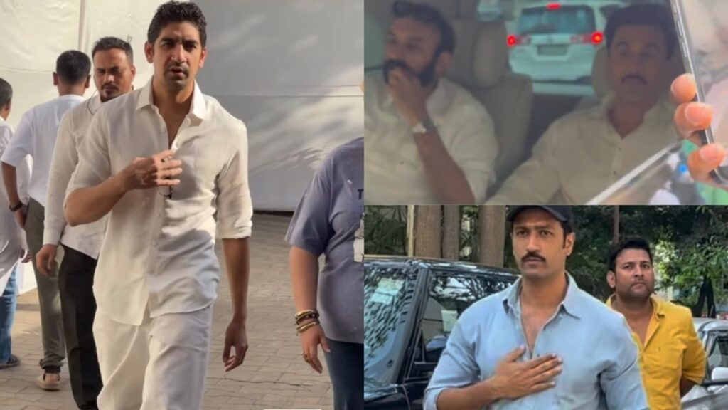 Ranbir Kapoor, Vicky Kaushal attend Ayan Mukerji’s father Deb Mukherjee’s prayer meet. Watch | Bollywood
