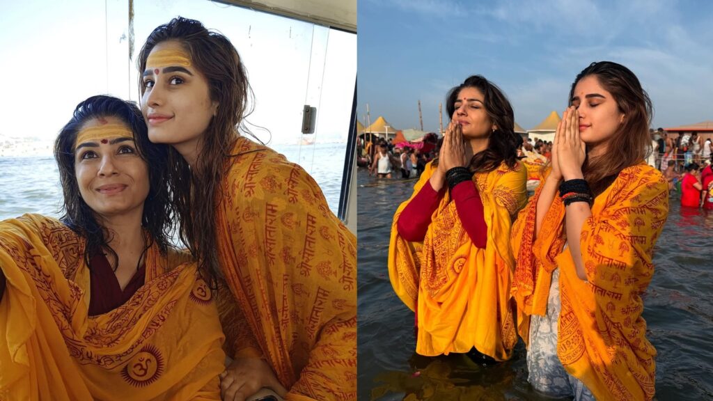 Rasha Thadani and Raveena Tandon are lost in devotion as they take a holy dip in new pics from their Maha Kumbh trip