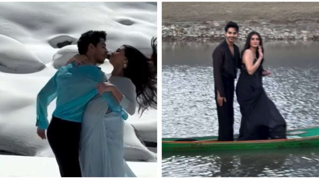 Tara Sutaria shivers in chiffon saree while shooting song in Kashmir, Ishaan Khatter shares hilarious BTS video. Watch | Bollywood