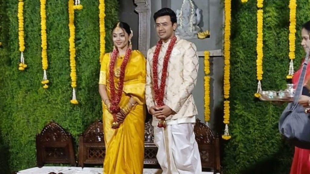 Tejasvi Surya marries Sivasri Skandaprasad, first pics out as BJP leaders congratulate Bengaluru South MP | Bengaluru