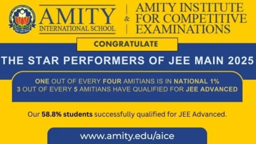 Amitians Excel in JEE Main 2025: 1 in 4 in Top 1%, 3 in 5 Qualify JEE Adv, 68 Score 99+ Percentile