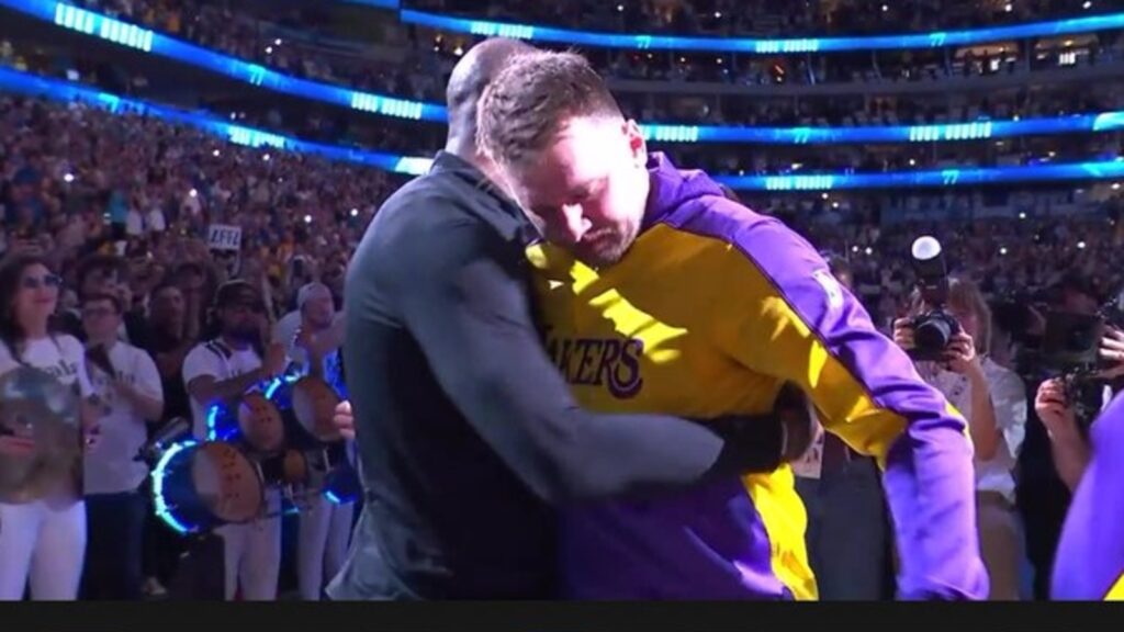 Crying Luka Doncic gets pep talk in Lakers’ locker room, hug from LeBron | Watch