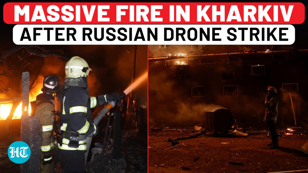Firefighters struggle to contain flames after Russian drones batter two Ukraine regions