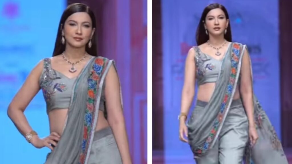 Gauahar Khan rocks maternity style, flaunting baby bump on the ramp in a chic saree pant look | Fashion Trends