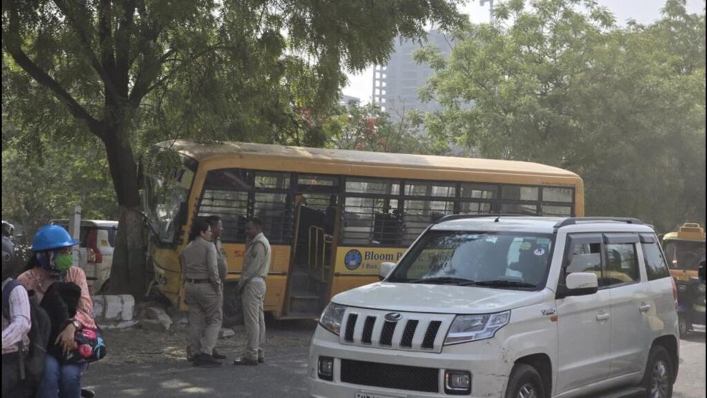 Greater Noida: 4 kids hurt as school bus hits tree in bid to avoid head-on crash