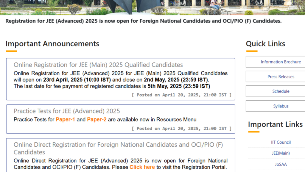 JEE Advanced 2025 registration from April 23 at jeeadv.ac.in, important dates | Competitive Exams