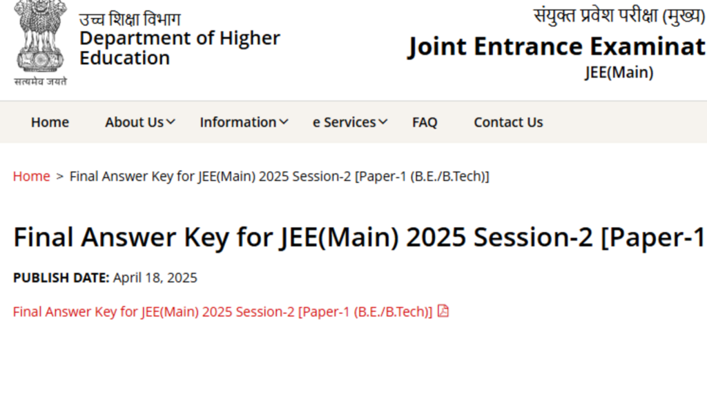 JEE Mains Final Answer Key 2025 out for Session 2 at jeemain.nta.nic.in, direct link to download here | Competitive Exams