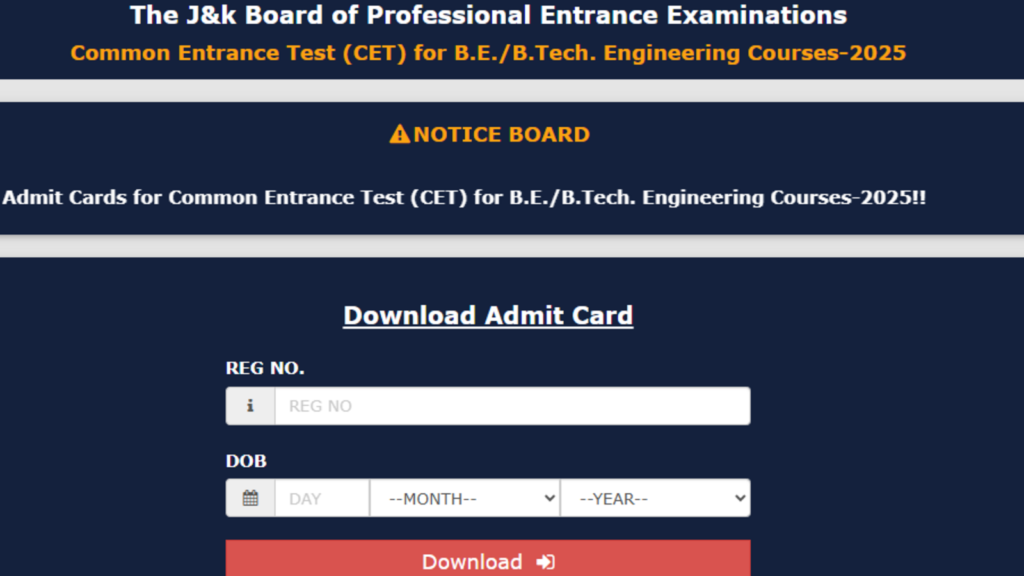 JKCET 2025 Admit Cards released at jkbopee.gov.in, direct link to download hall tickets here | Competitive Exams