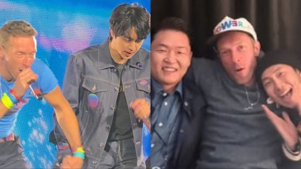 Jin can’t stop laughing as Chris Martin twirls him at Seoul concert, Kim Namjoon enjoys himself at Coldplay show. Watch