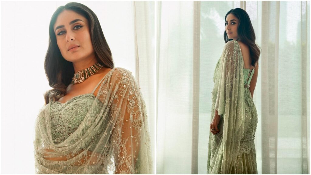 Kareena Kapoor daydreams about kadhi chawal while looking absolutely stunning in pastel green saree. See pics | Fashion Trends