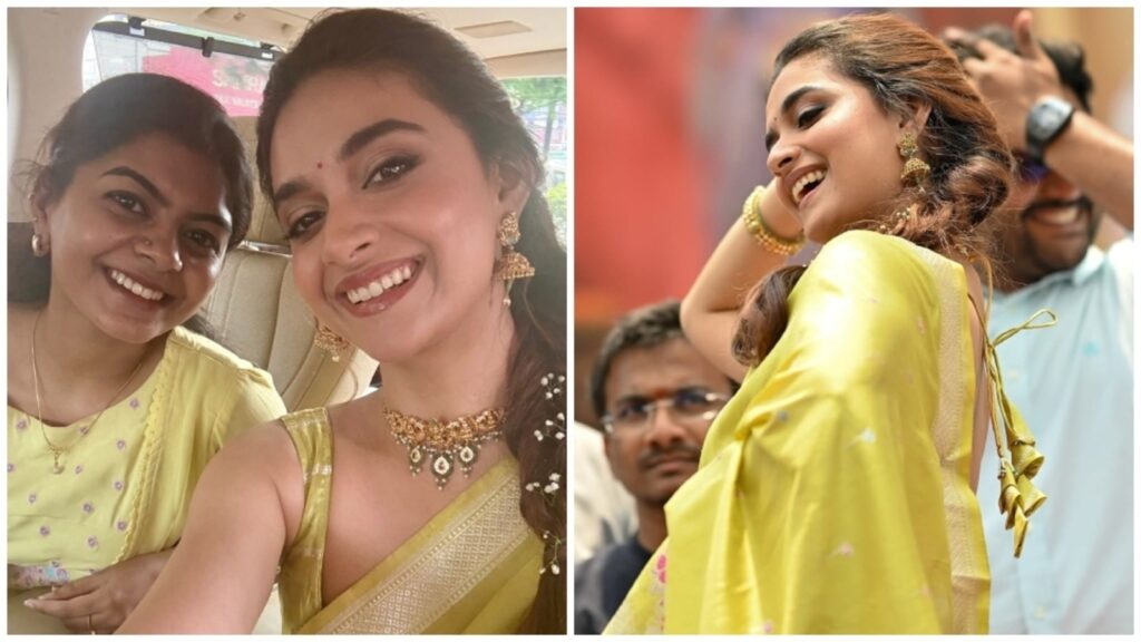 Keerthy Suresh’s flower braid with green silk saree is the summer look you need for your best friend’s Haldi. Pics | Fashion Trends
