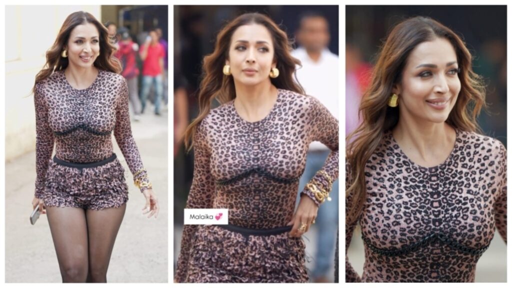 Malaika Arora at 51 is playful yet timeless, sporty yet feminine in bold animal print top, shorts, sheer leggings look | Fashion Trends