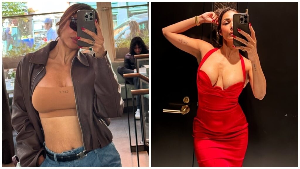 Malaika Arora embraces stretch marks in a classy leather jacket, denims; her red dress leaves internet swooning. Pics | Fashion Trends