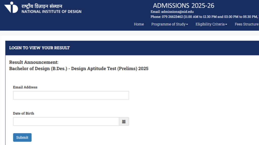 NID result 2025 for DAT BDes prelims out, direct link and mains exam details here