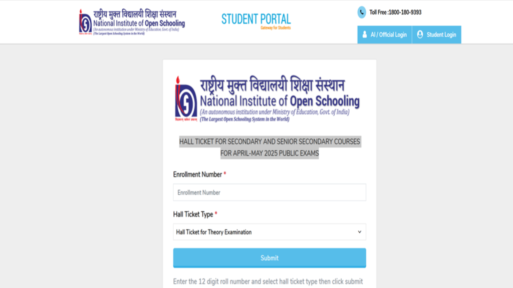 NIOS Hall Ticket 2025 for Class 10, 12 exams out at nios.ac.in, download link here