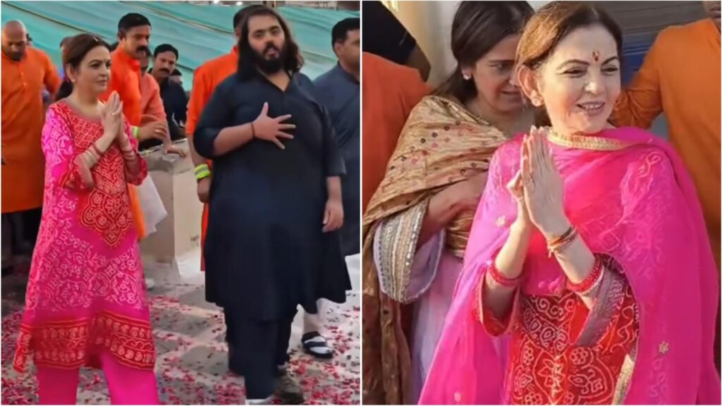 Nita Ambani in pink bandhani suit joins son Anant Ambani in Dwarka as he completes his padyatra on Ram Navami 2025 | Fashion Trends