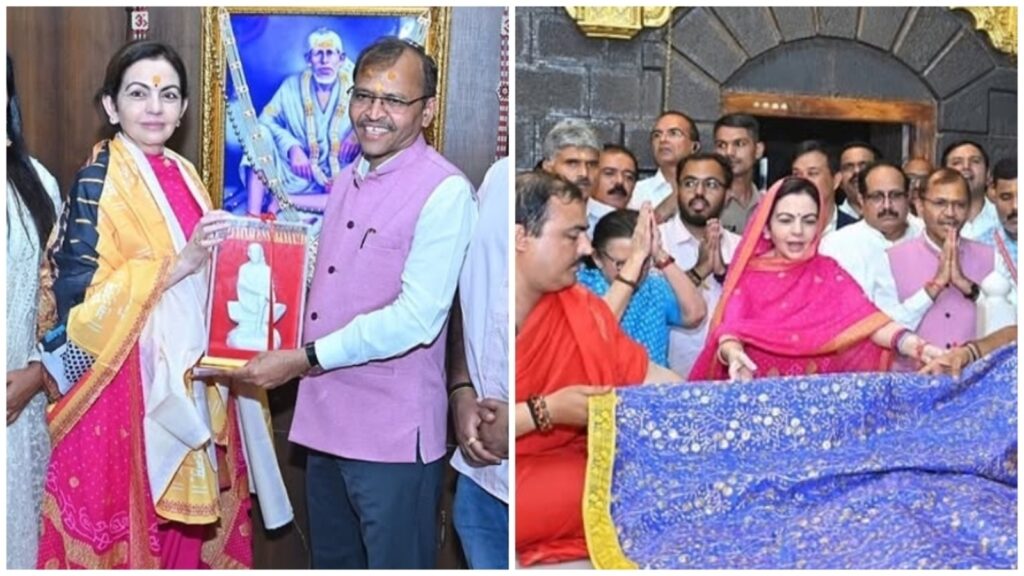 Nita Ambani is a picture of simplicity in pink bandhani suit, vists Shirdi Sai Baba Temple with family. Watch | Fashion Trends