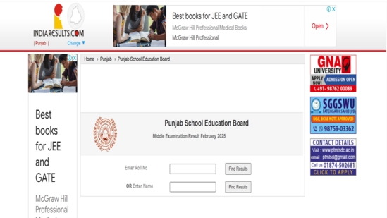 PSEB 8th Result 2025 Live: Punjab Board Class 8 result out, toppers list here