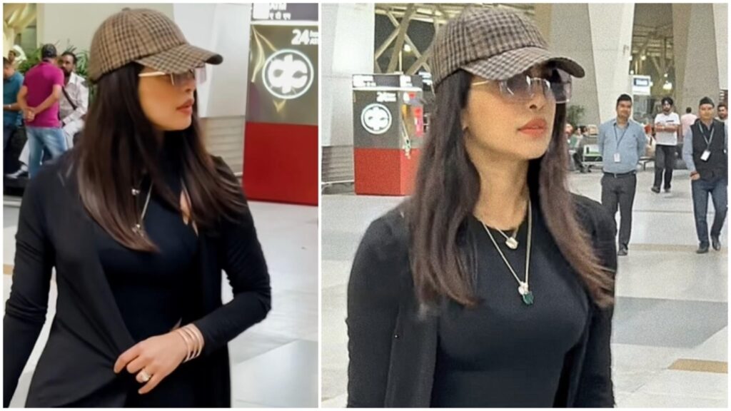 Priyanka Chopra adds luxury to simple all-black airport outfit with diamond and gold jewels. Watch | Fashion Trends