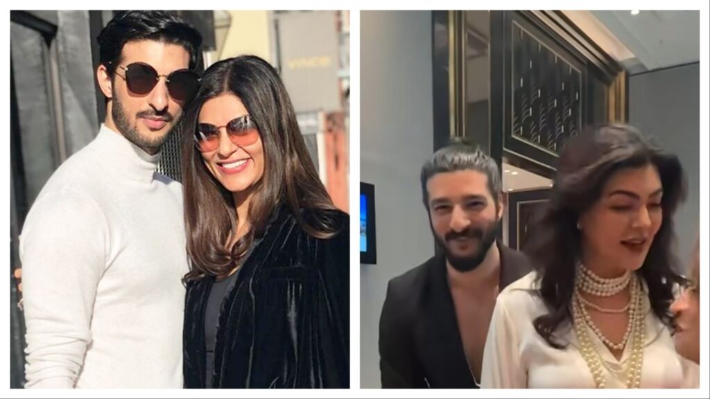 Rohman Shawl sneaks into Sushmita Sen’s frame for a pic, exes refuse paparazzi’s request to pose together. Watch | Bollywood