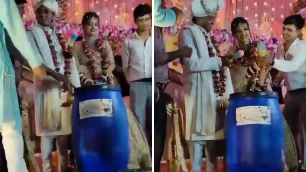 UP bride and groom gifted blue drum in disturbing wedding prank, video triggers outrage | Trending