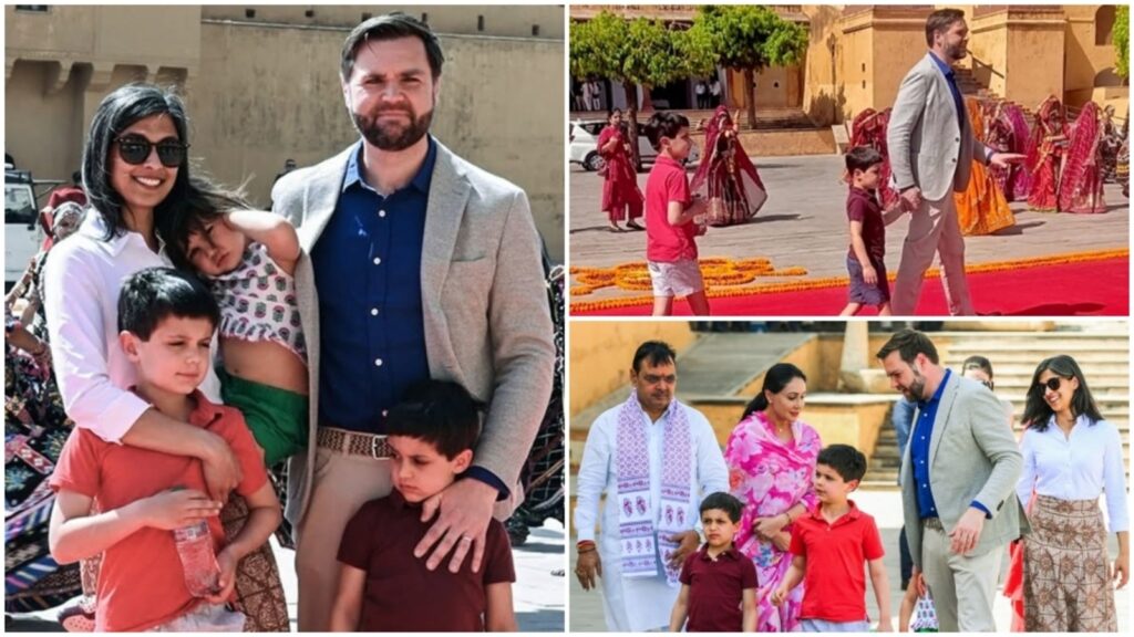 Usha Vance explores Amber Fort with JD Vance, kids, and Diya Kumari; dresses up in chic white shirt, printed skirt. Pics | Fashion Trends